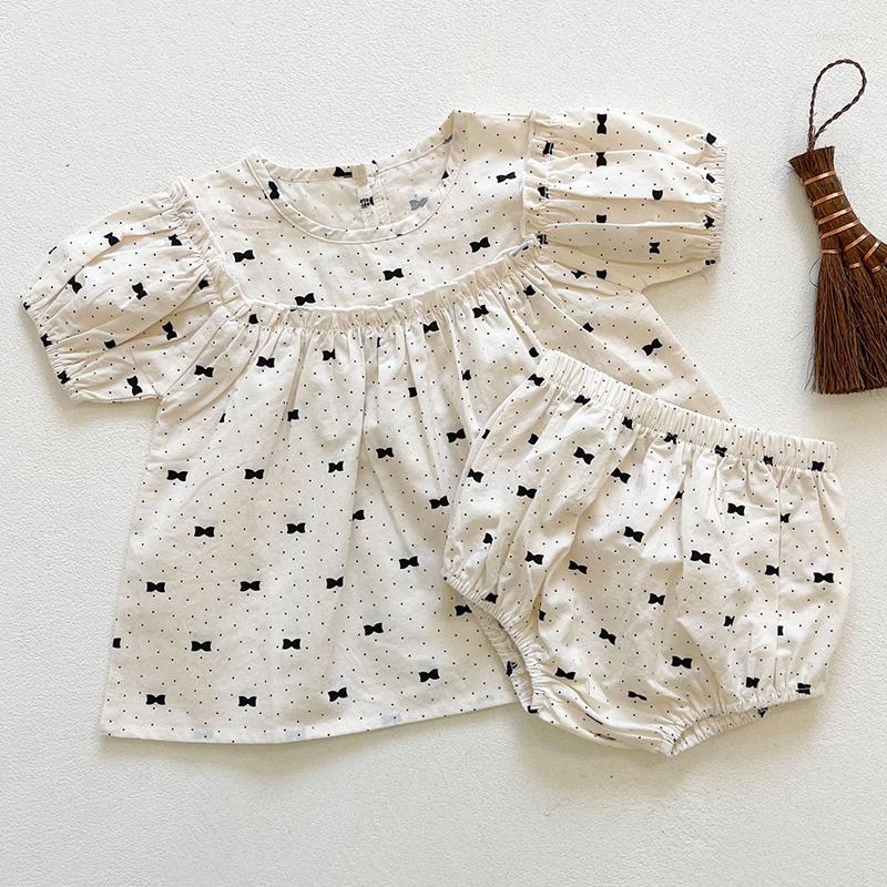 

Clothing Sets Toddler Baby Girl Clothes Suit Summer Korean Style Born Girls Set Short Sleeved Cotton Printed Shirt PP, K5017 apricot shorts