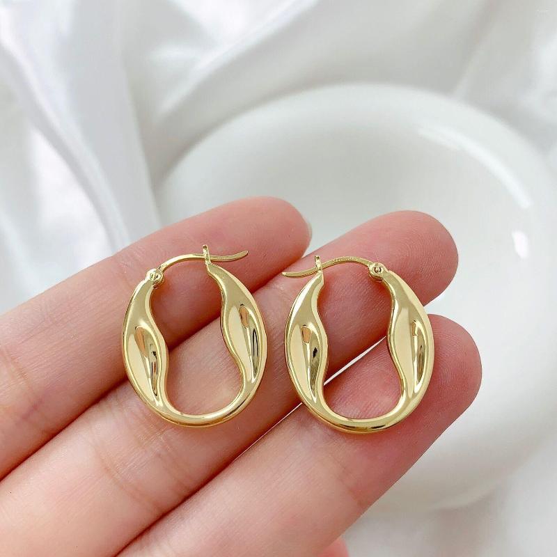 

Backs Earrings MADALENA SARARA 18K Yellow Gold Irregular Circle Oval Women Dangle Hallow Dimensional Exaggerated Au750 Stamp