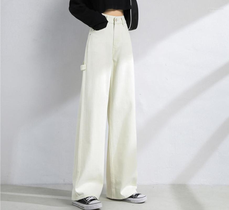 

Women's Jeans Women's Beige Straight Leg Denim Women High Waist Slim Loose Autumn Winter Pants Casual Washed Trousers