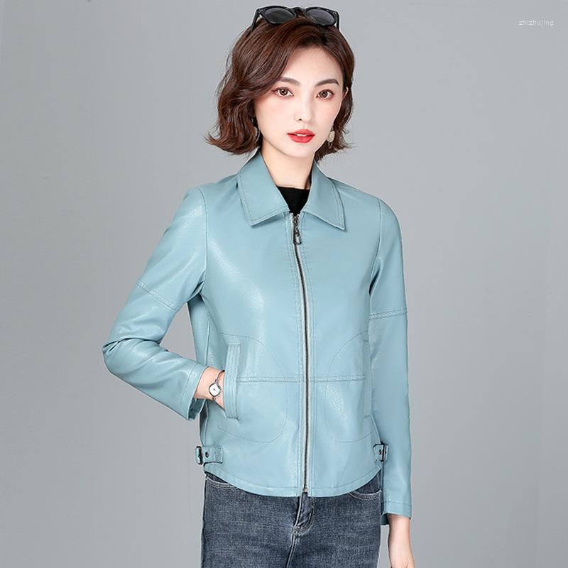 

Women's Leather Women Sheepskin Jacket Spring Autumn 2022 Fashion Casual Long Sleeve Short Zipper Coat Loose Split Outerwear, Black