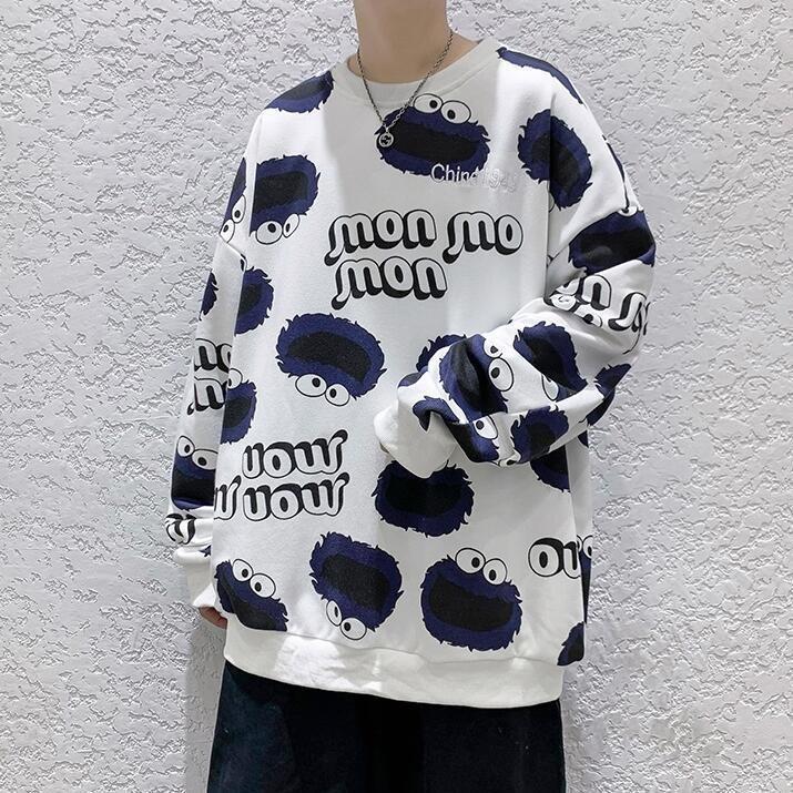 

Men's Sweaters Men Pullover Fashion Autumn Casual Cotton Tops Korean Vintage Letter Print Sweater Harajuku Hood Long Sleeve Streetwear, White