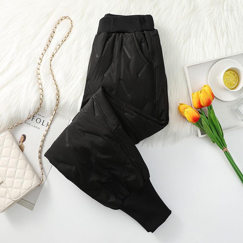 

Men's Pants Slim Down Cotton Trousers Wear A Big Yards Outside The Loose Ling From Thickening Warm Feet Tall Waist Beam Quilted Haroun, Black