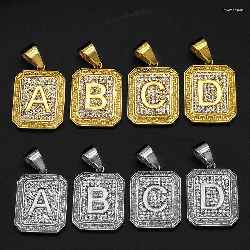 

Pendant Necklaces Hip Hop Bling Iced Out Gold Color Stainless Steel Letters Square Pendants Neckalce For Men Rapper Jewelry Drop