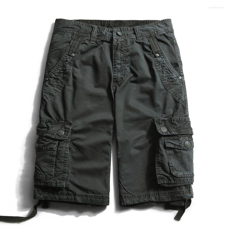 

Men's Shorts Luulla Men Brand Summer Cotton Solid Military Cargo Casual Loose Short Safari Style Knee Length Plus, Black