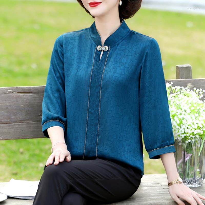 

Women's Blouses Women'S Shirt Three-Quarter Sleeve Satin Turtleneck Clothing And Summer One Piece