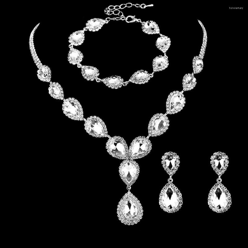 

Necklace Earrings Set Ladies Crystal Rhinestone Bracelet Jewelry Bridal Wedding Earring 3PCS, Picture shown