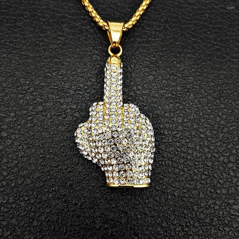 

Pendant Necklaces Aglare Iced Out Stainless Steel Necklace Hip Hop Midfinger Rhineston Jewelry Crystal Hand