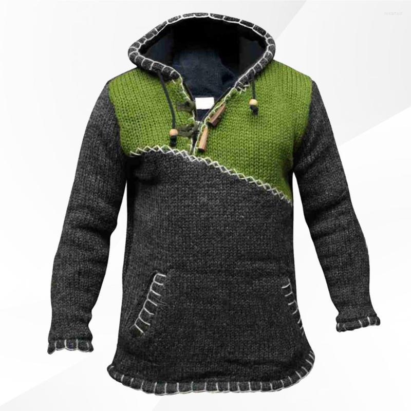 

Men's Hoodies Men Sports Hoodie Fashion Autumn Casual Outdoor Long Sleeve Stitching Sweater Winter Color Block Hooded-Jumper, Green