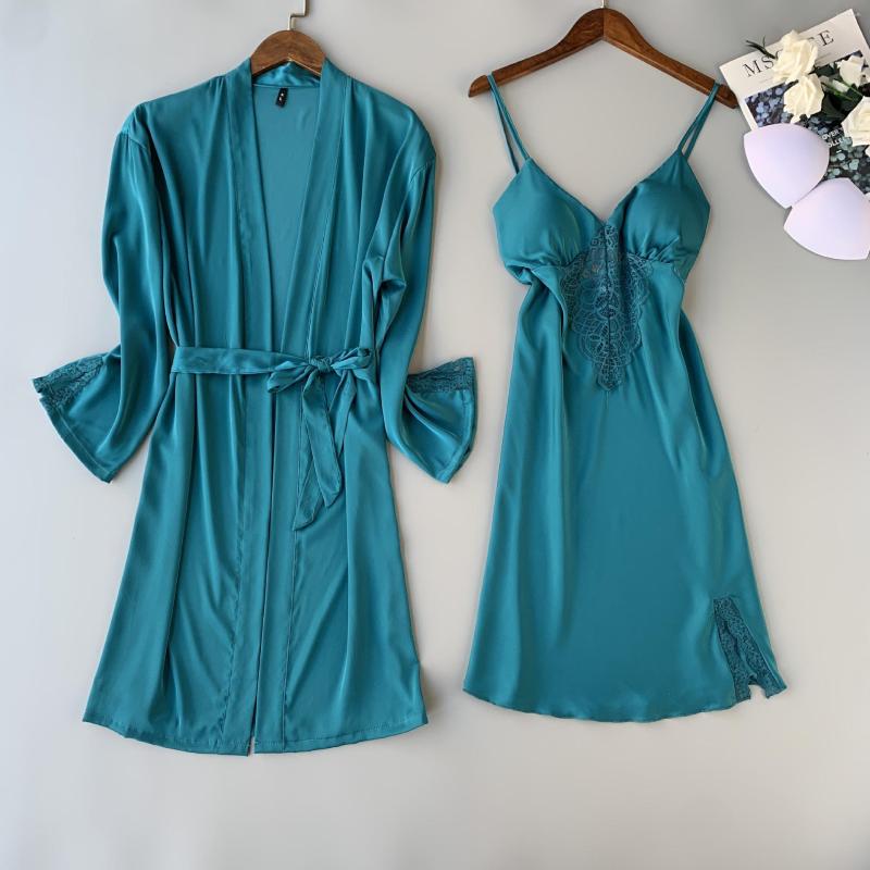 

Women's Sleepwear Sexy Two-piece Suit Suspenders Women's Spring And Summer Pajamas With Chest Pads Ice Silk Short-sleeved Sweet Home, Peacock blue