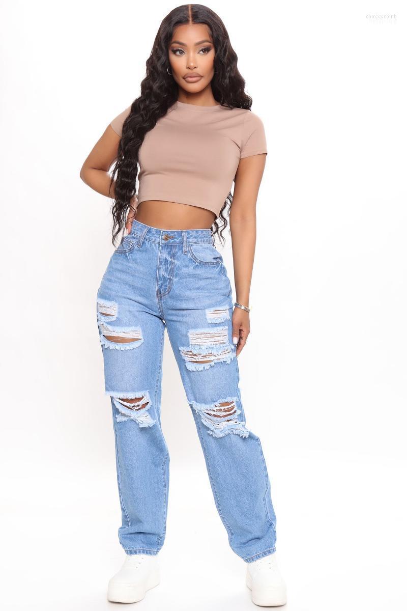 

Women' Jeans Women' Woman Wide Leg Denim Ripped High Waist Clothes Hole Blue Streetwear Vintage Straight Long Pants Loose Trousers