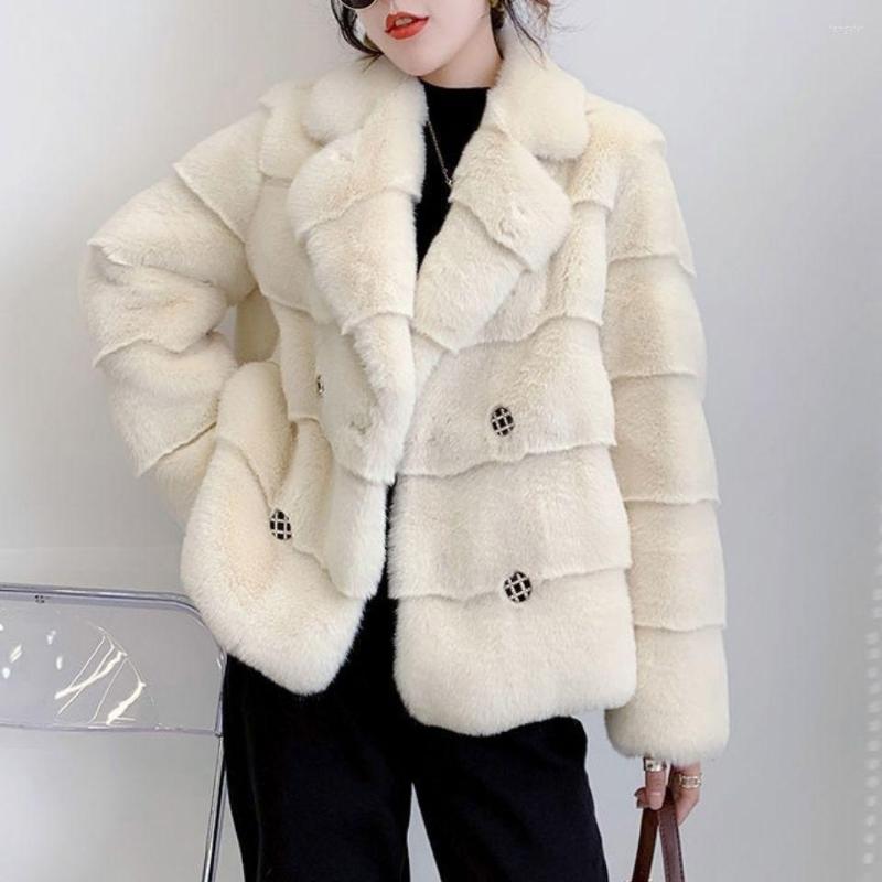 

Women's Fur 2023 Women Autumn Winter Fashion Solid Color Warm Coats Female Faux Mink Jackets Ladies Imitation Outerwear R07, White