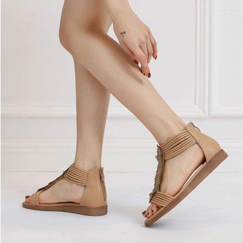 

Sandals 2022 Fashion Gladiator Flat Women Ladies Elegant Casual Low Heels Summer Shoes For Girl 1477-5, Black