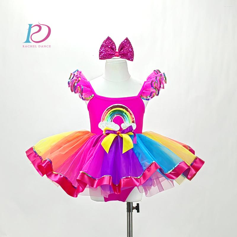 

Stage Wear Girls Kids Tots Dance Recital Costumes Rainbow Tutu Skirt Performance Competition, Hot pink