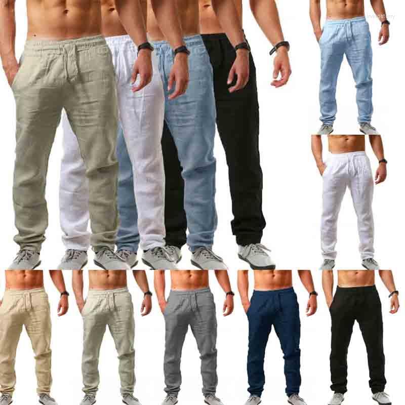 

Men's Pants Men Cotton Yoga Casual Flared Pant Long Loose Elastic Waist Trousers Linen