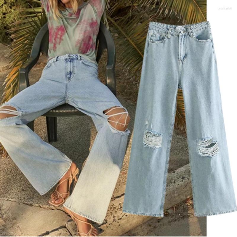 

Women's Jeans Elmsk High Waist England Loose Street Vintage Wshed Mom Woman Hole Ripped Boyfriend For Women, Sky blue