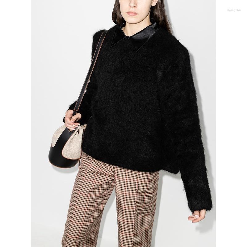 

Women's Sweaters Style In Autumn And Winter Trendy Brand Design Commute Versatile Temperament Commuter Crew Neck Solid Plush Sweater T2, Black