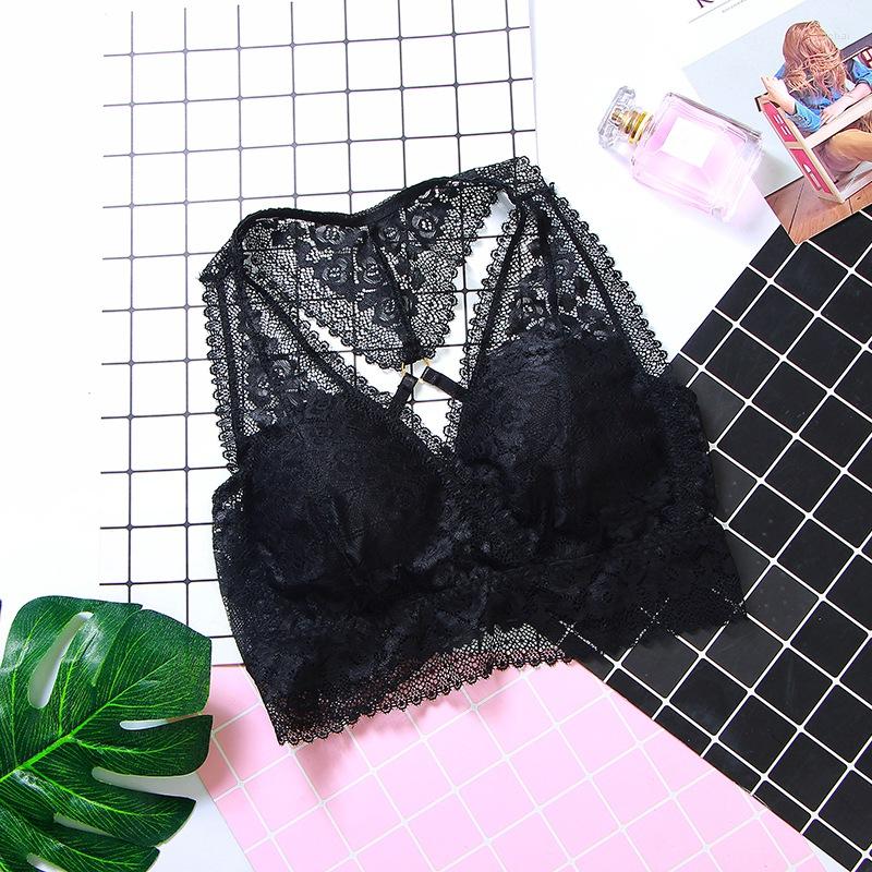 

Bras Women Lace Underwear Brassiere Femme Vest Bra Sexy Lingerie Wire Free Push Up, Black