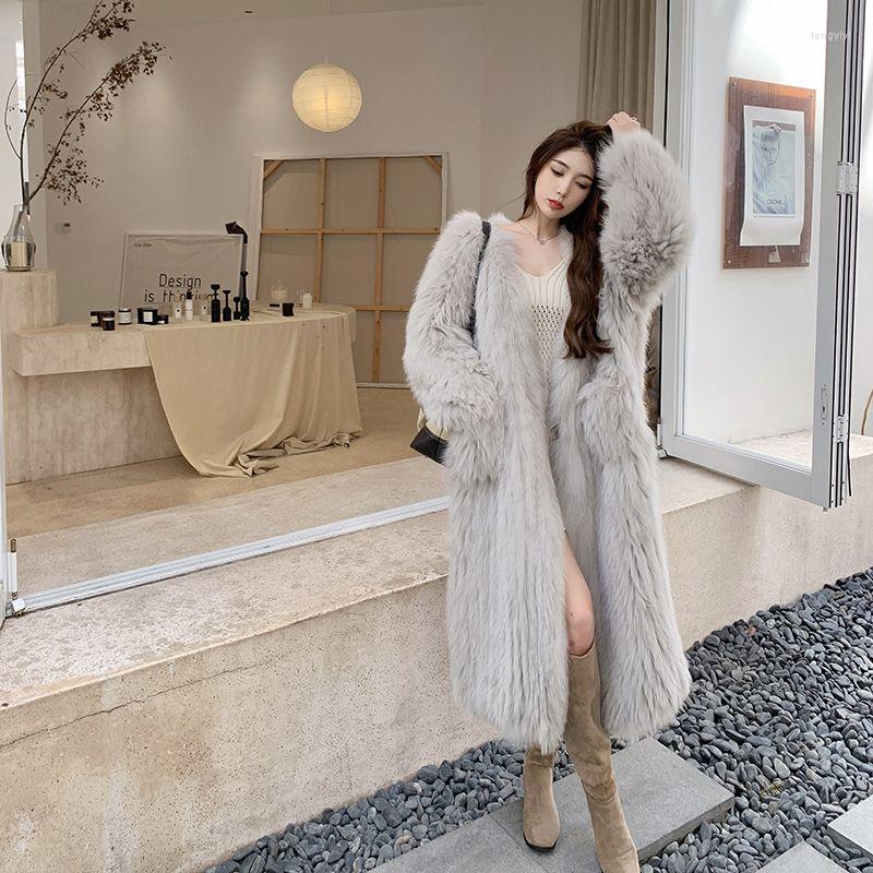 

Women' Fur 2023 Autumn Winter Women High Quality Faux Coat Luxury Long Loose OverCoat Thick Warm Female Plush Coats L62, Qianhuise