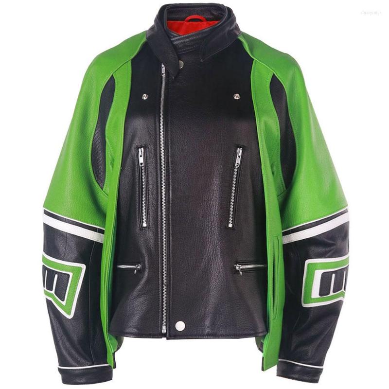 

Women' Leather YOLOAgain Women Genuine Jacket Ladies Oversized Motorcycle Coat, As shown