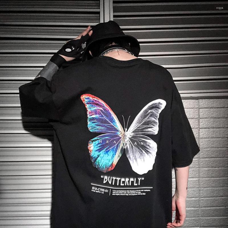 

Men's T Shirts Butterfly T-shirt Hip Hop Tees Black Short Sleeve Oversized Streetwear Harajuku Shirt Men Summer Fashion Tops Cotton White