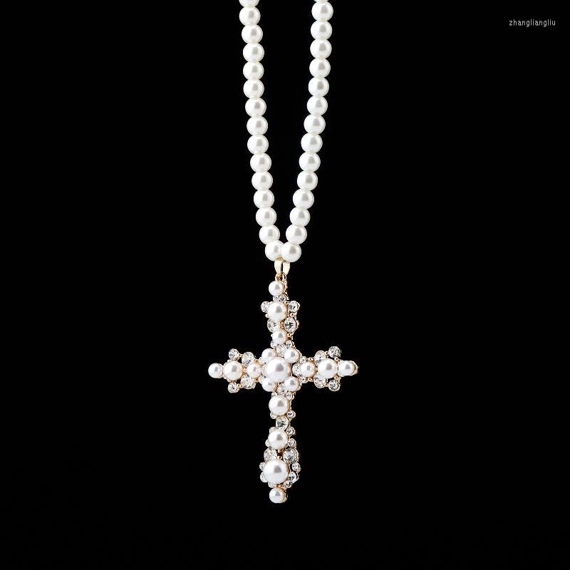 

Pendant Necklaces XIAOSANG 2022 Fashion Pearl Cross Style Choker Necklace On The Neck Beads Chain For Women Jewelry