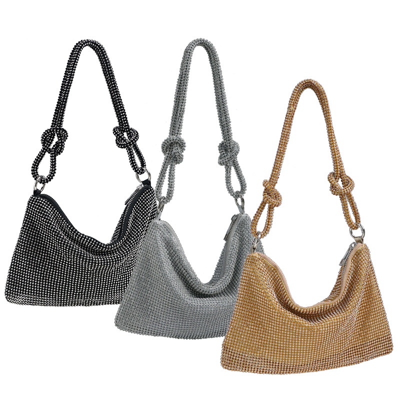 

Rhinestone Purses for Women Chic Sparkly Evening Handbag Bling Hobo Bag Shiny Silver Clutch Purse for Party Club Wedding, 29x16x33cm
