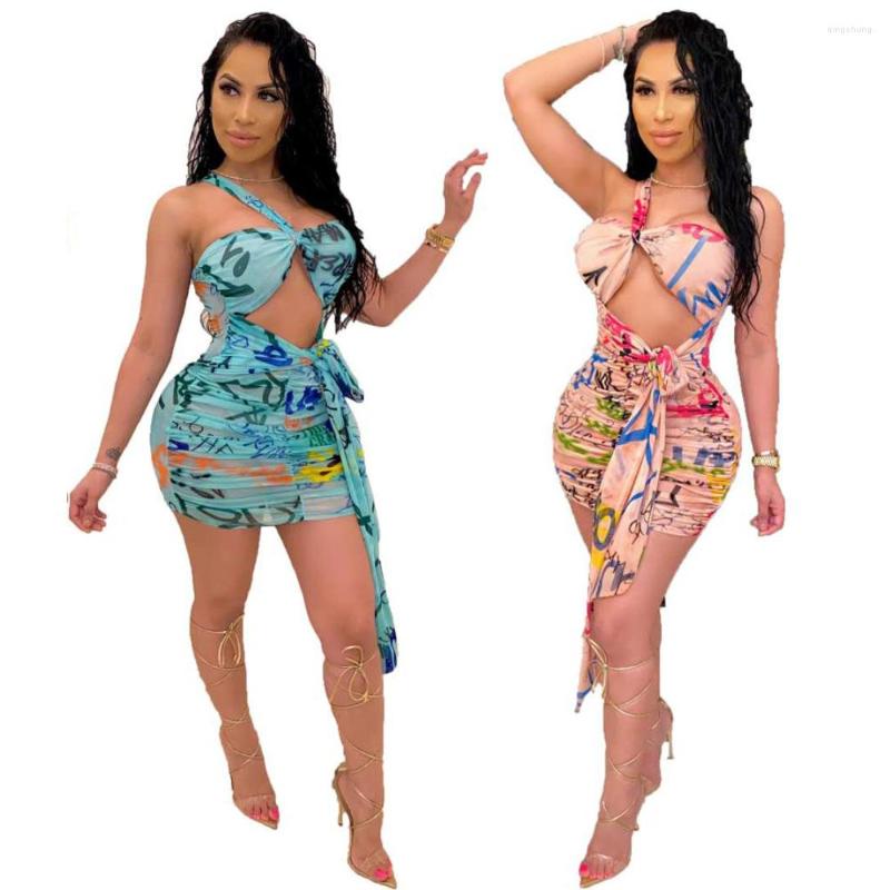 

Casual Dresses 2022 Women' Summer European And American Buttocks Binding Band Fashion Personality Print Sexy Strapless Dress, Sky blue