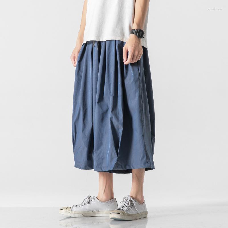 

Men's Pants Summer Loose Baggy Casual Cropped Wide Leg Harajuku Men Clothes Chinese Style Plus Size Straight Shorts Hip Hop Sweatpants, Black