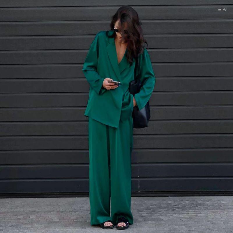 

Women' Two Piece Pants BeeHouse Women' Long Sleeve Fashion Halter Vest Lace-up Skirt Trousers Drape Suit Female Blazer Set Elegant, Green