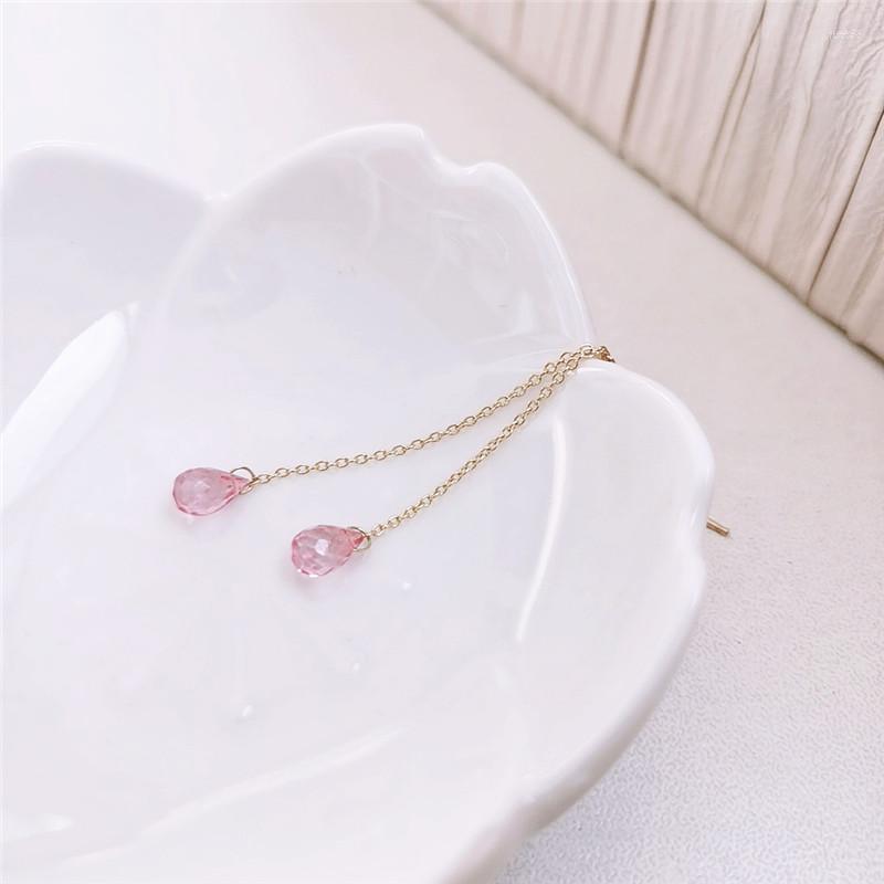 

Dangle Earrings DAIMI Pink Topaz Long Gemstones 14K Gold Filled For Women Gift