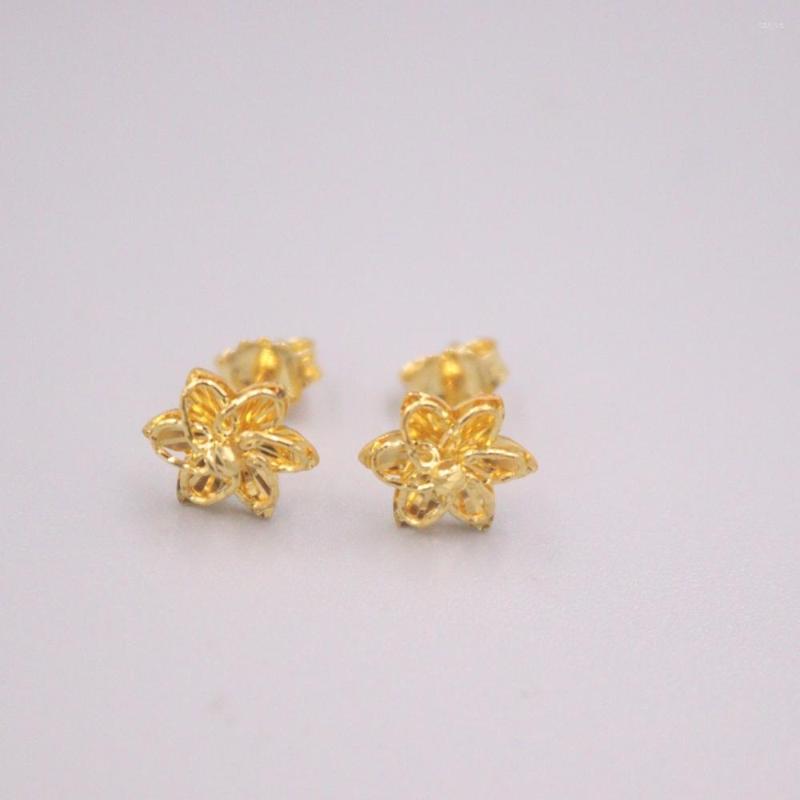 

Stud Earrings Pure 18K Yellow Gold Women Gift Special Lucky Flower / 1.5g 16 10mm