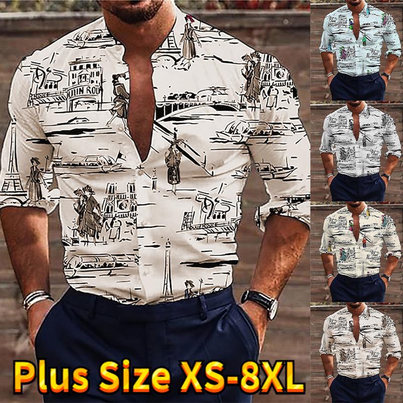 

Men's Casual Shirts Luxury Punk Style Shirt Men Slim Fit Long Sleeve Geometric Printing Chemise Social Club Prom -8XL, Brown