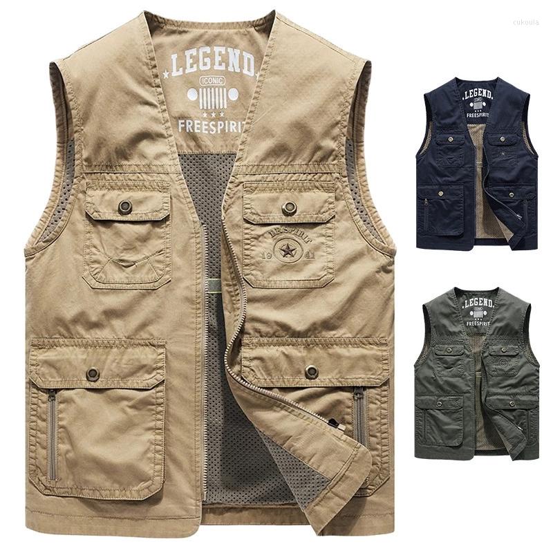 

Men's Vests Spring Autumn Vest Men Waistcoat Multi-pockets Pure Cotton V-neck Casual Military Pography Fishing Sleeveless Jacket -4, Black
