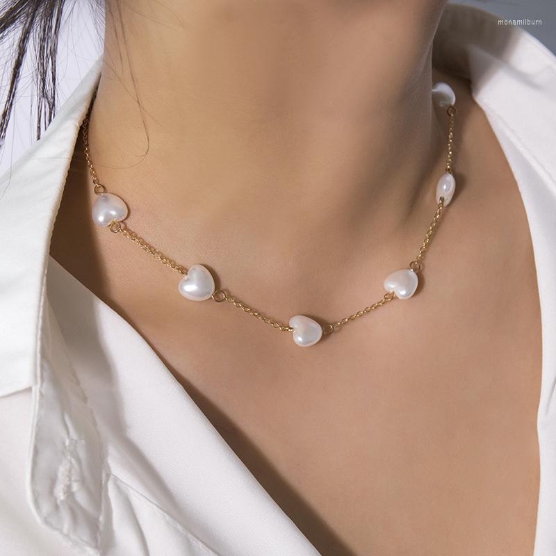

Choker Sweet Temperament Imitation Pearl Heart Star Necklace Women Simple Vintage Geometric Neck Chocker Colar Jewelry
