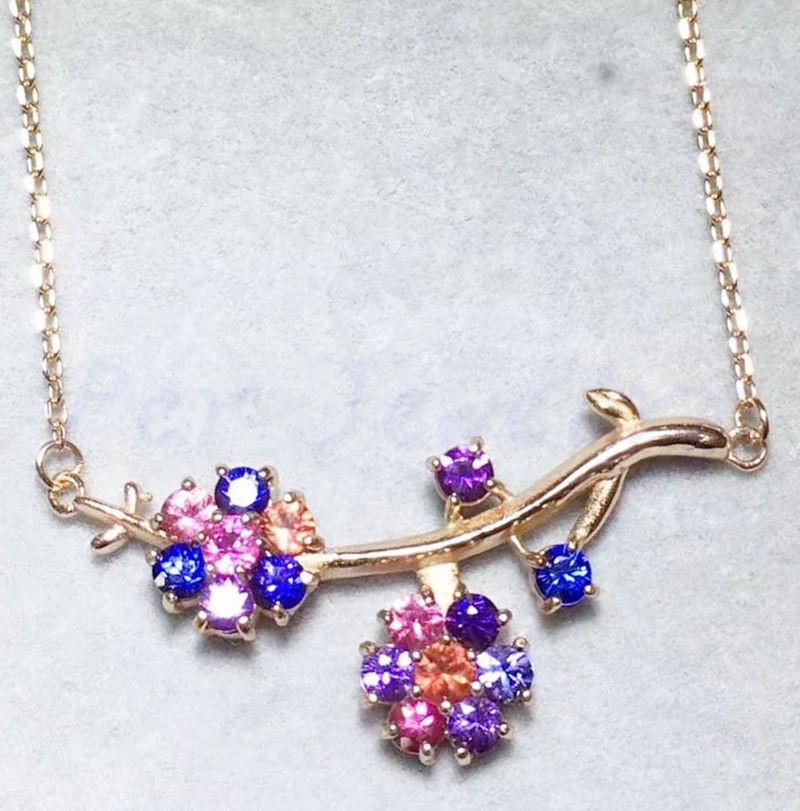 

Chains Natural Sapphire Necklace With Pendant Real 925 Sterling Silver 0.15ct 16pcs Gemstone #BL18121706