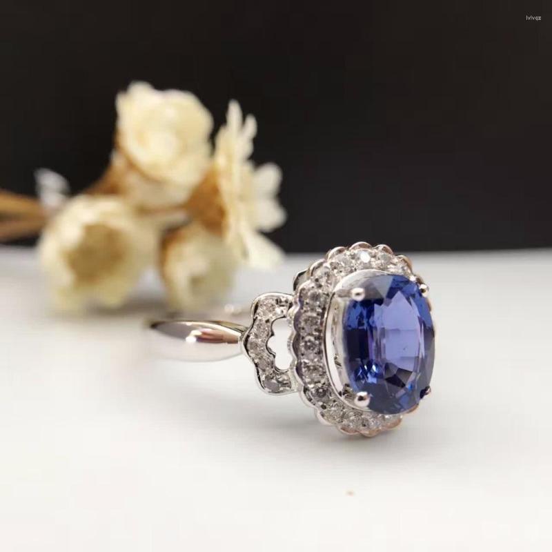 

Cluster Rings Solid 18K Gold 1.259ct Genuine Sapphire Women Ring 0.142ct Diamond Encrusted Wedding Engagement Sapphire-jewelry