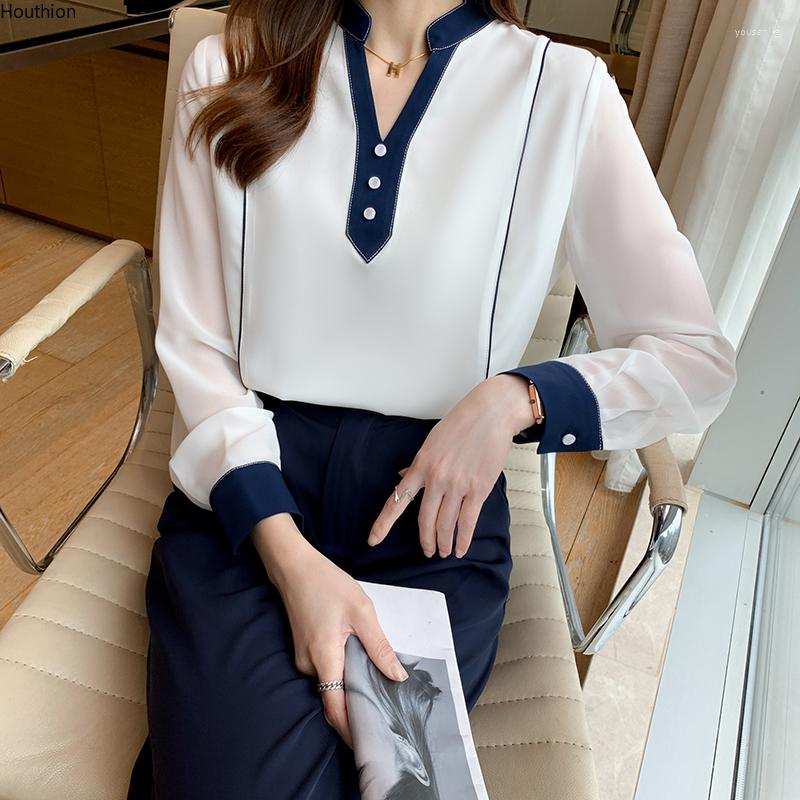 

Women' Blouses Chiffon Loose Women' Fashion Casual Long Sleeve Top Solid Color V-neck Summer, White