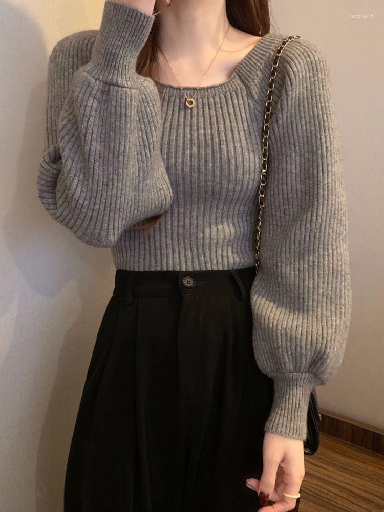

Women's Sweaters Puff Sleeve Sweater Spring Autumn Ladies Casual Short Top, Black