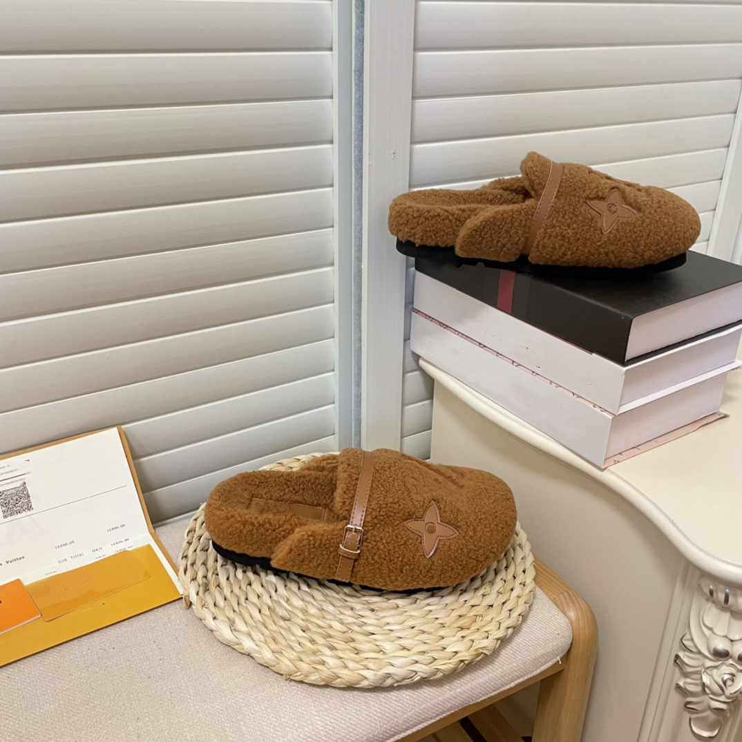 

European and American letters wool lambing slippers female new tide outside to wear all fashion flat indoor cotton slipper Bao head, Aspic