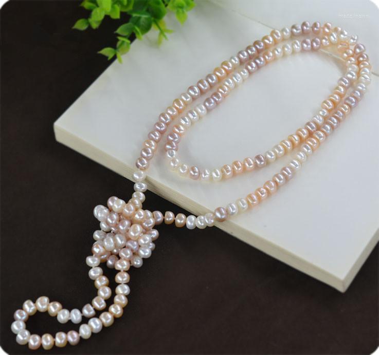

Chains Original Design 120 Cm Necklace Natural Mix Colour 5 X8mm Steamed Bread Pearl Long Sweater Chain Fashion Jewelry