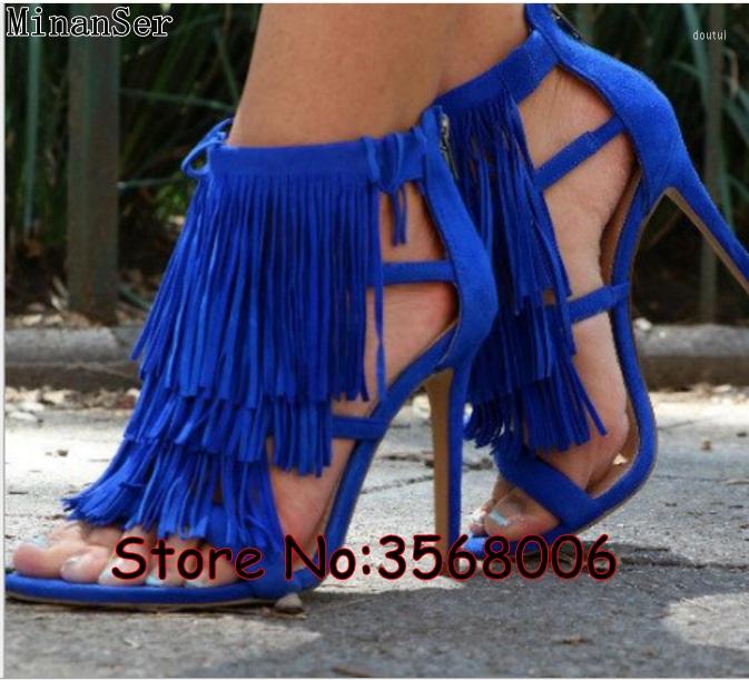 

Dress Shoes Arrivals Peep Toe Strappy Suede Fringed Zipper Women High Heels Rome Designed Stiletto Tassel Lady Sandals 43, Same as picture