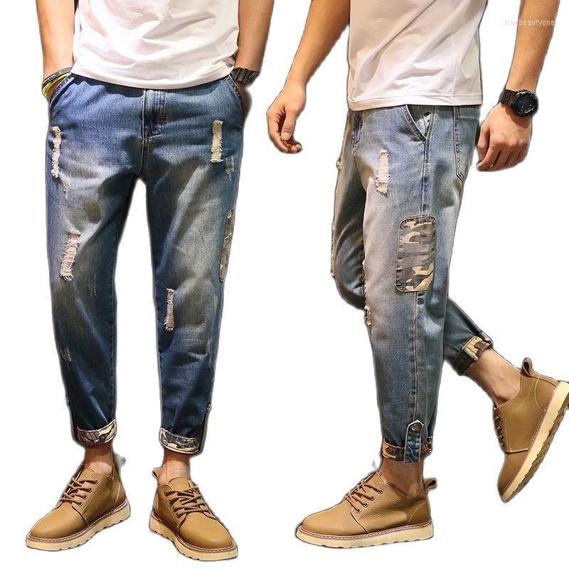 

Men's Pants Wholesale 2022 Fashion Men's Spring Brand Ripped Hole Denim Jeans Camouflage Side Loose Large Size 28-42 Korean Harem, 5169 light blue