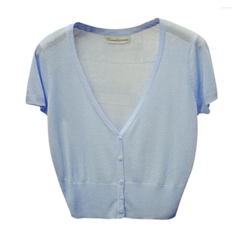 

Women's Knits Korean Fashion -XL Summer Spring Women V-Neck Knitted Casual Loose Sweaters Cardigans Lady Short Sleeve Knitting Outwear, Black