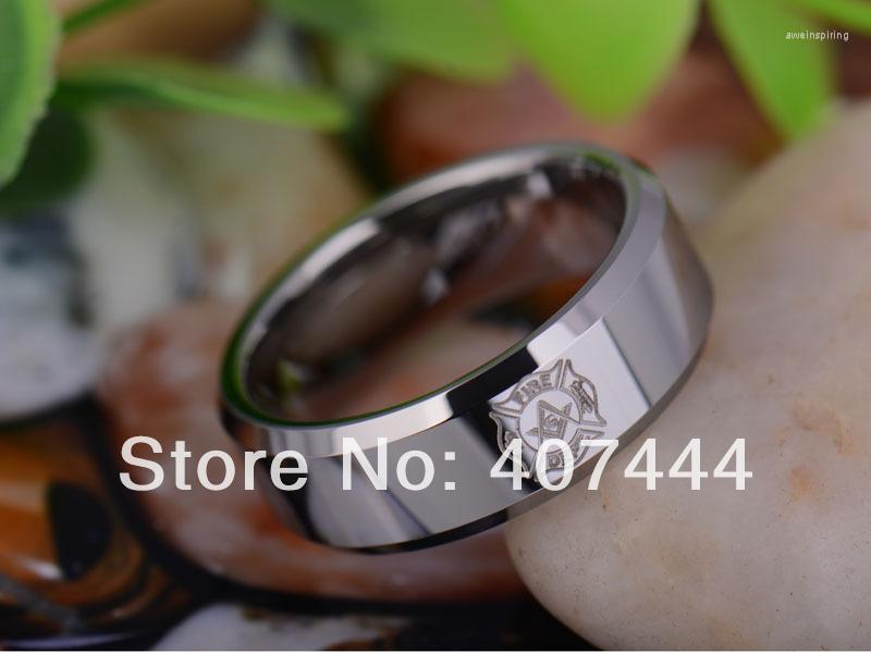 

Wedding Rings USA UK Canada Russia Brazil S 8MM Polished Silver Beveled Firefighter MASON Tungsten Carbide Ring