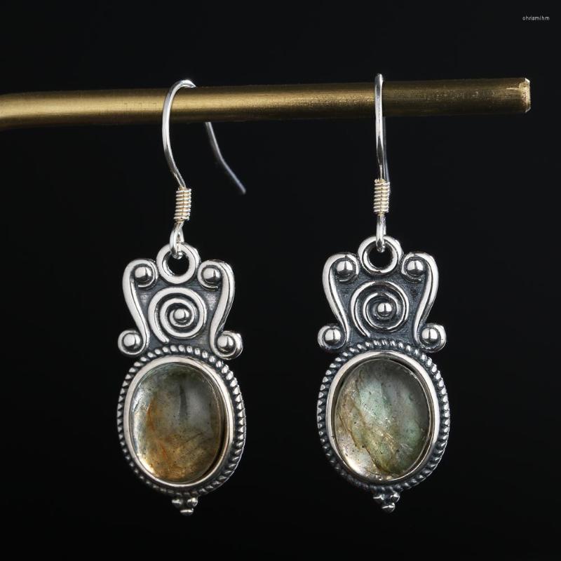 

Dangle Earrings 925 Sterling Silver Natural Labradorite Drop For Women Vintage 8x10MM Oval Stone Earring Party Gift Ear Jewelry