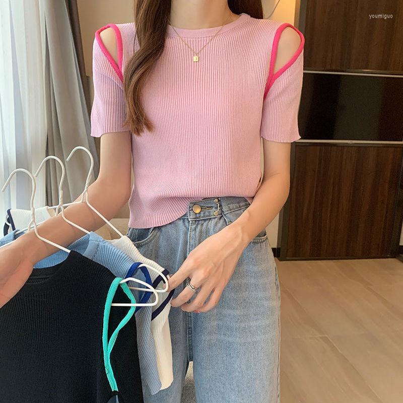 

Women' T Shirts Woman Tshirts Knitwear Female 2022 Summer Short-Sleeved Top Crop Mujer Camisetas, Black