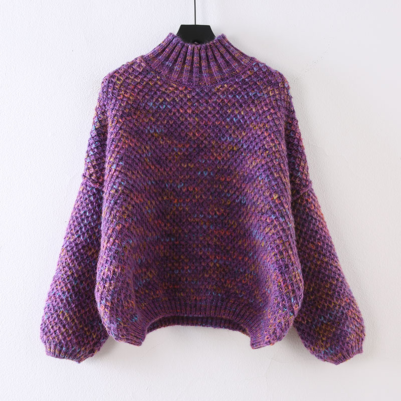 

Knitted Pullover Sweater Women Loose Casual Turtleneck Warm Thick Autumn Winter 2022 Fashion Female Color Block Top, Khaki