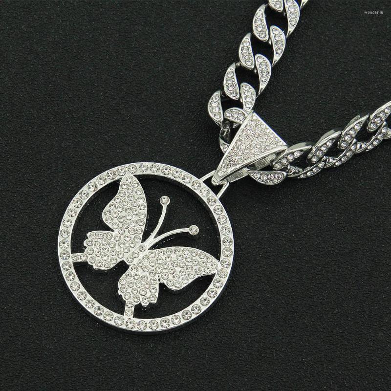

Pendant Necklaces Iced Out Cuban Chains Bling Diamond Hollowed Butterfly Rhinestone Pendants Mens Chain Charm Gold Jewelry For Men
