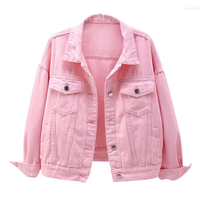 

Women's Jackets Spring Autumn Denim Jacket Women Harajuku Short Coat Jean Casual Fashion Pink Purple White Loose Outerwear Large, Black