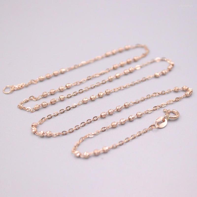 

Chains Solid Pure 18K Rose Gold Necklace 1.8mmW Carved Beads O Chain Link 17.7"L